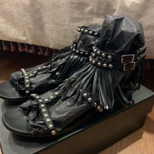 Saint Laurent Black Fringe Sandals sz 39 / 8.5 9